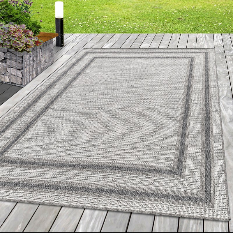 Outdoor patio rug, cream-colored sisal rug with wicker-look finish and double border pattern