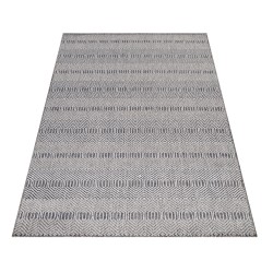 Indoor and outdoor patio rug, wicker-look sisal rug, grey with hologram pattern