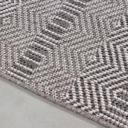 Indoor and outdoor patio rug, wicker-look sisal rug, grey with hologram pattern