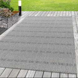 Tapis de terrasse intérieur et extérieur, aspect osier en sisal tapis gris avec motif hologramme