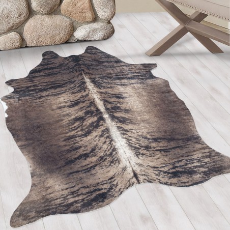 Washable rug, imitation cowhide, brown color, rug for the living room, suede backing