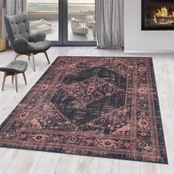 Tapis antidérapant lavable à la machine classique  Orient Vintage Noir Rouge