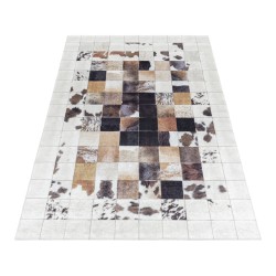 Tappeto antiscivolo, lavabile in lavatrice, patchwork beige e bianco