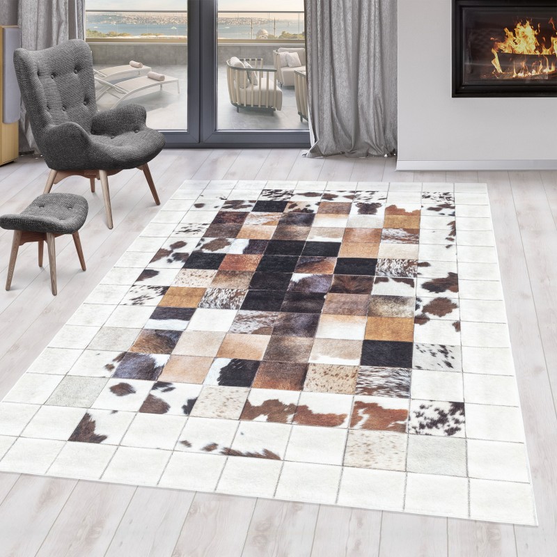 Vloerkleed Machinewasbare antislipmat Tapjit Patchwork Beige Wit