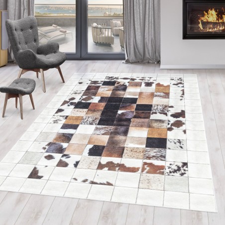Tappeto antiscivolo, lavabile in lavatrice, patchwork beige e bianco