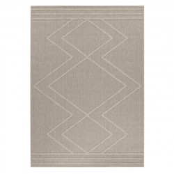 Balkonteppich für Küche, Terrasse, Außenbereich und Innenbereich – Geometrisches Zickzack-Karomuster – Beige-Creme