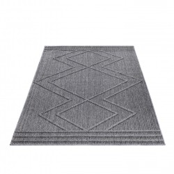 Alfombra geométrica de cuadros en zigzag para balcones, cocinas, terrazas y uso en exteriores e interiores. Gris.