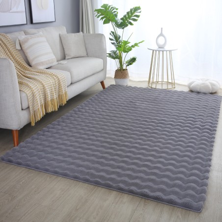 Long pile rug, solid color, non-slip, grey, soft and washable, living room rug, cotton backing