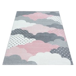 Children's rug, cloud pattern, pink color, rug for children's room, jute backing