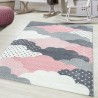 Children's rug, cloud pattern, pink color, rug for children's room, jute backing