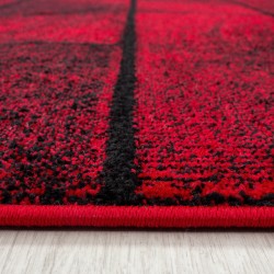 Kurzflorteppich, geometrisches Muster, rote Farbe, Wohnzimmerteppich, Jute-Rückseite