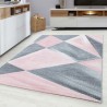 Short pile rug, geometric design, pink color, living room rug, jute backing