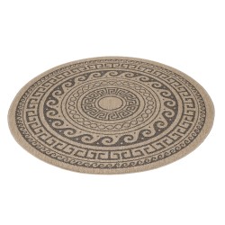 Outdoor rug, vintage design, black, suitable for patio, balcony, or kitchen, with a polypropylene backing