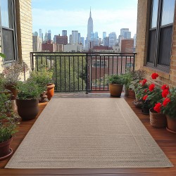 Beige outdoor rug, weather and UV resistant, for kitchen, balcony, patio, garden, living and dining room, solid color
