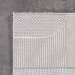 Kortpolig vloerkleed, 3D-design, crèmekleur, woonkamerkleed, achterkant van gefibrilleerd garen