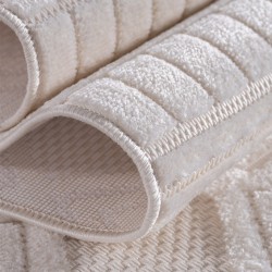 Short pile rug, 3D design, cream color, living room rug, fibrillated yarn backing