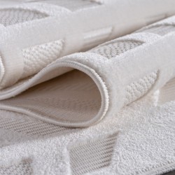 Kurzflorteppich, 3D-Design, cremefarben, Wohnzimmerteppich, Rückseite aus fibrilliertem Garn