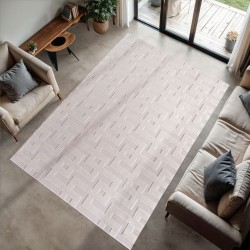 Kortpolig vloerkleed, 3D-design, crèmekleur, woonkamerkleed, achterkant van gefibrilleerd garen