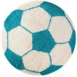 Children's rug, football design, turquoise color, children's room rug, jute backing
