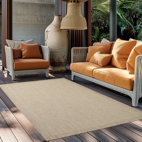 Tapis d'extérieur, Unicolor, Couleur Beige, Tapis pour Terasse-Balcon-Cuisine, dos en polypropylène