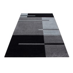 Tapis à poils courts, Motif à carreaux, Couleur Gris, Tapis pour Salon, dos en jute