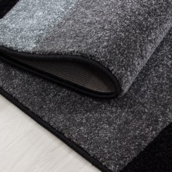 Alfombra de pelo corto, estampado de cuadros, color gris, alfombra para salón, reverso de yute.