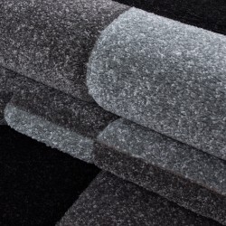 Alfombra de pelo corto, estampado de cuadros, color gris, alfombra para salón, reverso de yute.