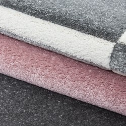 Tapis à poils courts, Motif à carreaux, Couleur Rose, Tapis pour Salon, dos en jute