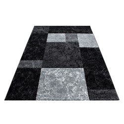 Alfombra de pelo corto, estampado de cuadros, color negro, alfombra para sala de estar, reverso de yute