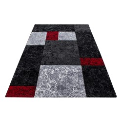Alfombra de pelo corto, estampado de cuadros, color rojo, alfombra para sala de estar, reverso de yute.