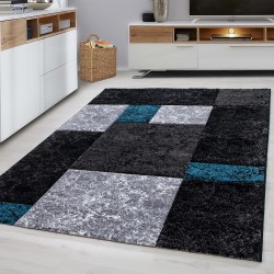 Tapis à poils courts, Motif à carreaux, Couleur Turquoise, Tapis pour Salon, dos en jute