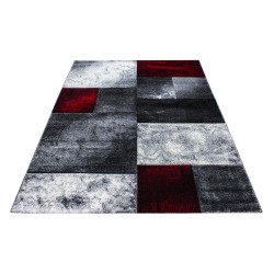 Tapis à poils courts, Motif à carreaux, Couleur Rouge, Tapis pour Salon, dos en jute