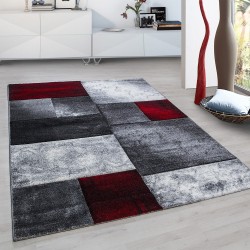 Short pile rug, checkered pattern, red color, rug for living room, jute backing