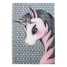 Kinderteppich mit Einhornmuster, rosa Farbe, Jute-Rückseite