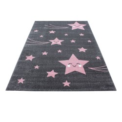 Tapis pour enfant, Conception en étoile, Couleur Rose, Tapis pour Chambre d'enfants, dos en jute
