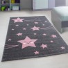 Alfombra infantil, diseño de estrellas, color rosa, alfombra para habitación infantil, reverso de yute.