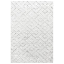 Tüylü halı, geometrik desen, krem rengi, oturma odası halısı, jüt destekli.