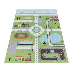 Children's rug, street design, green, nursery rug, latex backing