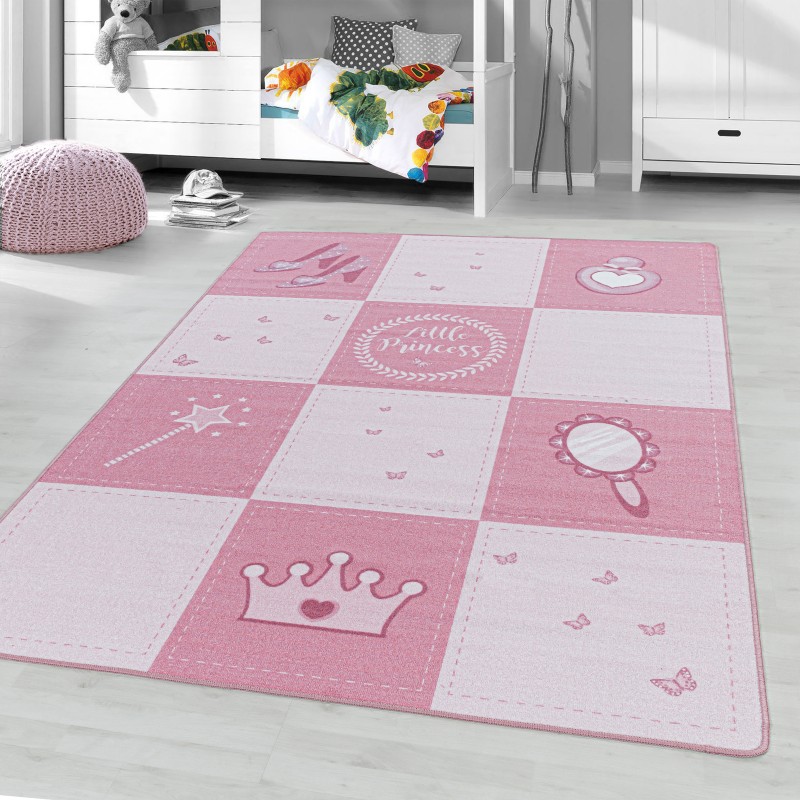 Tapis pour enfant, Conception de princesse, Couleur Rose, Tapis pour Chambre d'enfants, dos en Latex