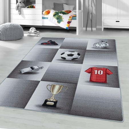 Tapis pour enfant, Conception de football, Couleur Gris, Tapis pour Chambre d'enfants, dos en Latex