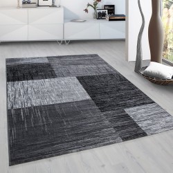 Tapis à poils courts, Abstraite Motif à carreaux, Couleur Noir, Tapis pour Salon, dos en jute