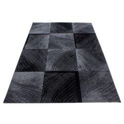 Kurzfloriger Teppich, kariert, schwarz, Wohnzimmerteppich, Jute-Rückseite