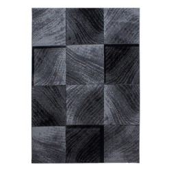 Tapis à poils courts, Motif à carreaux, Couleur Noir, Tapis pour Salon, dos en jute