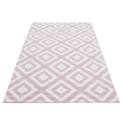 Kort luggmatta, geometrisk design, rosa färg, vardagsrumsmatta, jutebaksida