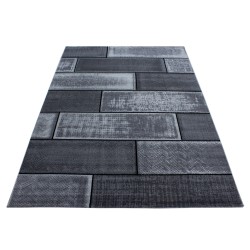 Alfombra de pelo corto, diseño de piedra, color negro, alfombra para sala de estar, reverso de yute