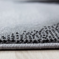 Kort luggmatta, abstrakt vågdesign, svart färg, matta för vardagsrum, jutebaksida