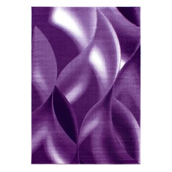 Alfombra de pelo corto, diseño de ondas abstractas, color morado, alfombra para sala de estar, reverso de yute.