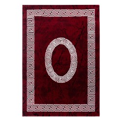 Tapis à poils courts, Conception de méandres, Couleur Rouge, Tapis pour Salon, dos en jute