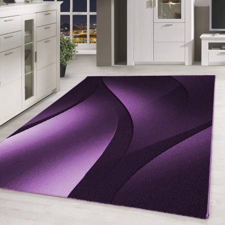 Alfombra de pelo corto, diseño degradado, color morado, alfombra para sala de estar, reverso de yute.