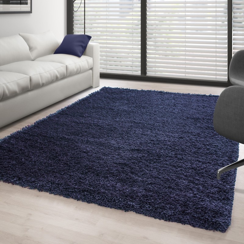 Tapis Shaggy pile longue couleur unique BLEU FONCE